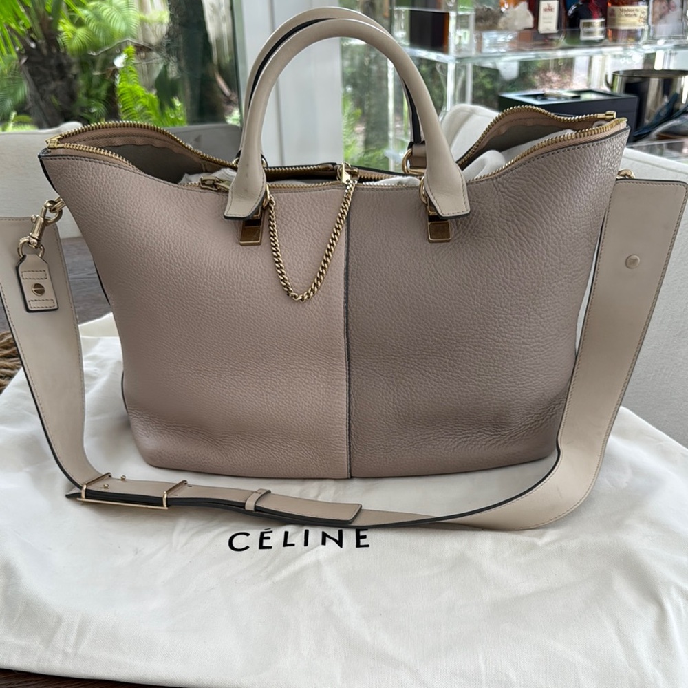 Celine Taupe and Cream Satchel